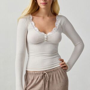 Urban Outfitters Cream Lace-Trimmed Top